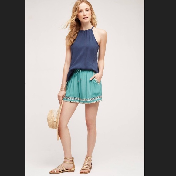 Anthropologie hei hei shorts embroidered green cream - Picture 6 of 16